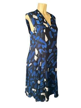 Women 8 Grey Jason Wu Hi-Lite Brush Print Pleated Black Blue Printed Dress